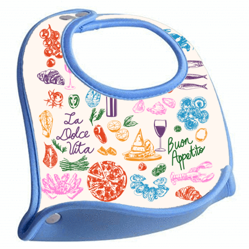 Italian Foodie Doodles – La Dolce Vita Pizza Pasta Wine Illustration - feeding bib by EZbie