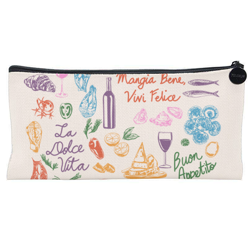 Italian Foodie Doodles – La Dolce Vita Pizza Pasta Wine Illustration - flat pencil case by EZbie