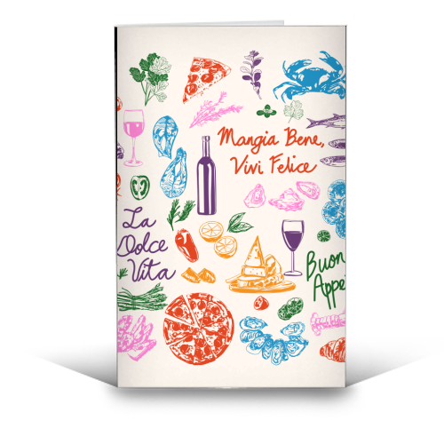 Italian Foodie Doodles – La Dolce Vita Pizza Pasta Wine Illustration - funny greeting card by EZbie