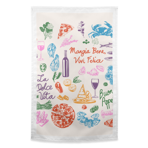 Italian Foodie Doodles – La Dolce Vita Pizza Pasta Wine Illustration - funny tea towel by EZbie