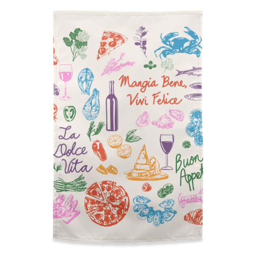 Italian Foodie Doodles – La Dolce Vita Pizza Pasta Wine Illustration - funny tea towel by EZbie