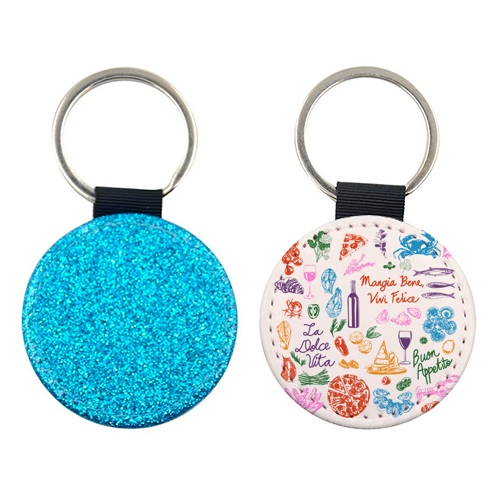 Italian Foodie Doodles – La Dolce Vita Pizza Pasta Wine Illustration - keyring by EZbie