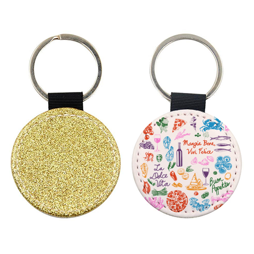 Italian Foodie Doodles – La Dolce Vita Pizza Pasta Wine Illustration - keyring by EZbie
