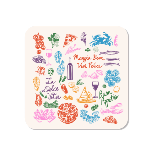 Italian Foodie Doodles – La Dolce Vita Pizza Pasta Wine Illustration - Magnet by EZbie