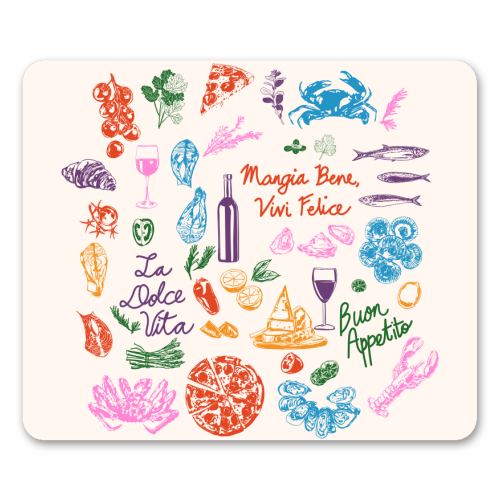 Italian Foodie Doodles – La Dolce Vita Pizza Pasta Wine Illustration - mouse mat by EZbie