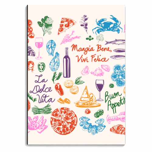 Italian Foodie Doodles – La Dolce Vita Pizza Pasta Wine Illustration - personalised A4, A5, A6 notebook by EZbie