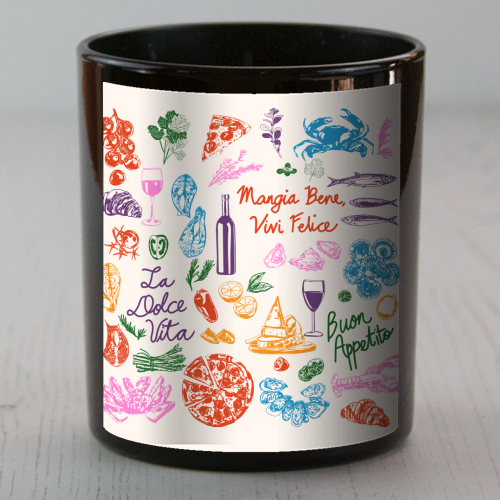 Italian Foodie Doodles – La Dolce Vita Pizza Pasta Wine Illustration - scented candle by EZbie