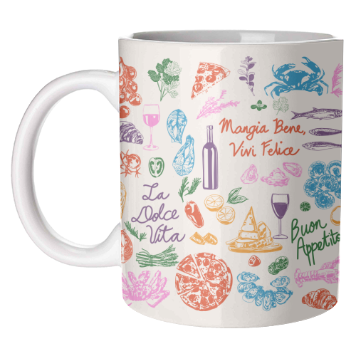 Italian Foodie Doodles – La Dolce Vita Pizza Pasta Wine Illustration - unique mug by EZbie