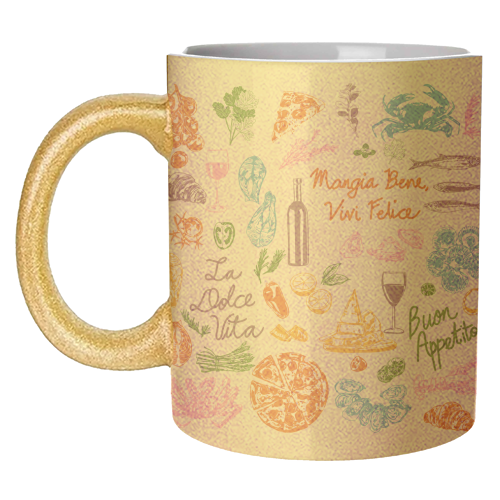 Italian Foodie Doodles – La Dolce Vita Pizza Pasta Wine Illustration - unique mug by EZbie