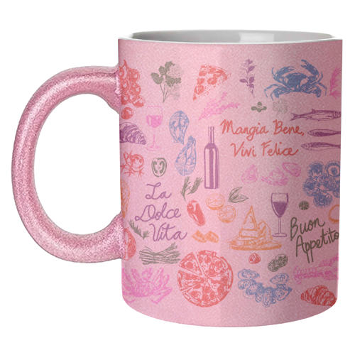 Italian Foodie Doodles – La Dolce Vita Pizza Pasta Wine Illustration - unique mug by EZbie