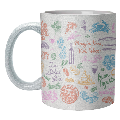 Italian Foodie Doodles – La Dolce Vita Pizza Pasta Wine Illustration - unique mug by EZbie