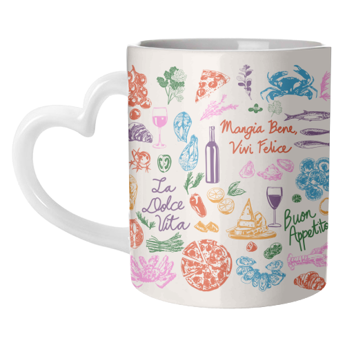 Italian Foodie Doodles – La Dolce Vita Pizza Pasta Wine Illustration - unique mug by EZbie