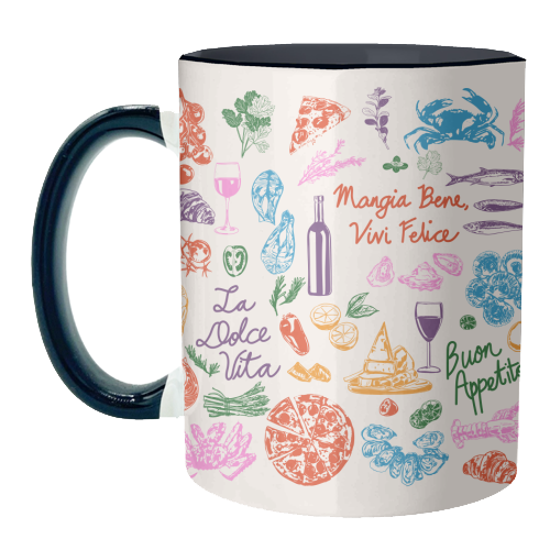 Italian Foodie Doodles – La Dolce Vita Pizza Pasta Wine Illustration - unique mug by EZbie