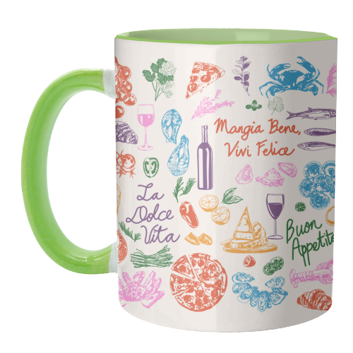 Italian Foodie Doodles – La Dolce Vita Pizza Pasta Wine Illustration - unique mug by EZbie