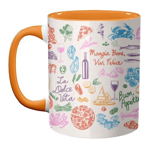 Italian Foodie Doodles – La Dolce Vita Pizza Pasta Wine Illustration - unique mug by EZbie