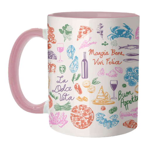 Italian Foodie Doodles – La Dolce Vita Pizza Pasta Wine Illustration - unique mug by EZbie