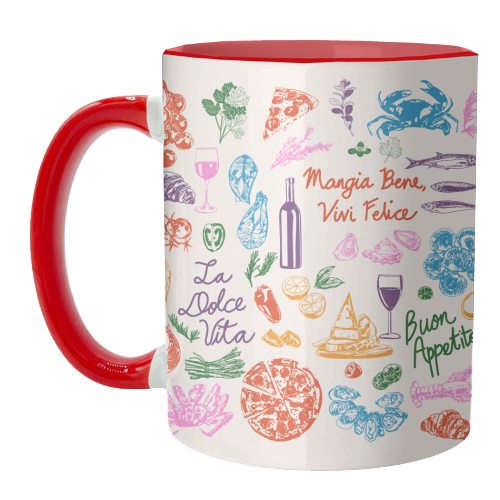 Italian Foodie Doodles – La Dolce Vita Pizza Pasta Wine Illustration - unique mug by EZbie