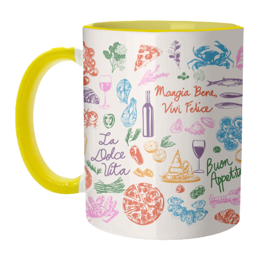 Italian Foodie Doodles – La Dolce Vita Pizza Pasta Wine Illustration - unique mug by EZbie