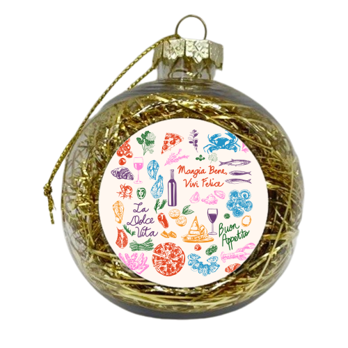Italian Foodie Doodles – La Dolce Vita Pizza Pasta Wine Illustration - xmas bauble by EZbie