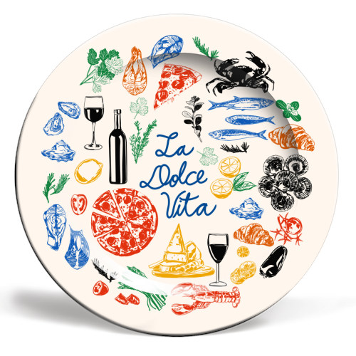 La Dolce Vita Mediterranean Food Illustration - ceramic dinner plate by EZbie
