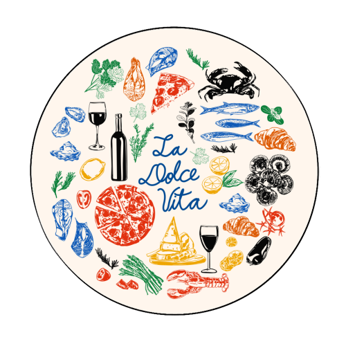 La Dolce Vita Mediterranean Food Illustration - Circle Sticker by EZbie