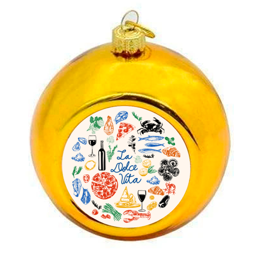 La Dolce Vita Mediterranean Food Illustration - colourful christmas bauble by EZbie