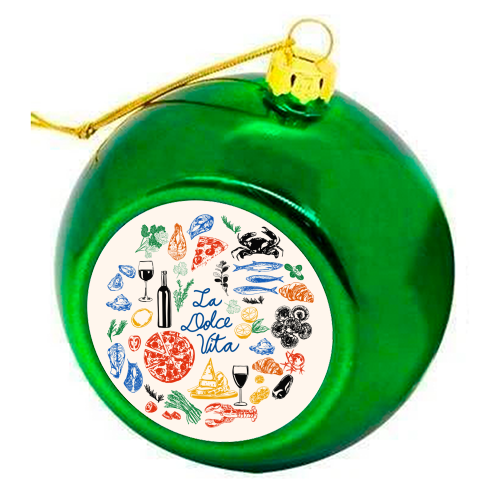 La Dolce Vita Mediterranean Food Illustration - colourful christmas bauble by EZbie