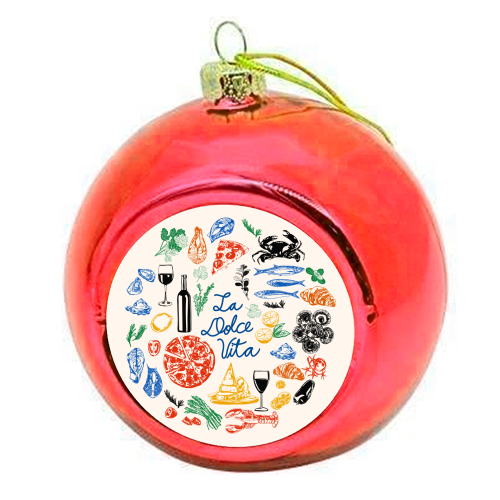 La Dolce Vita Mediterranean Food Illustration - colourful christmas bauble by EZbie