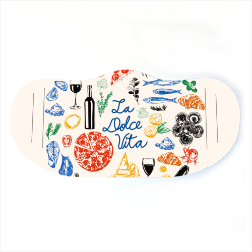 La Dolce Vita Mediterranean Food Illustration - face cover mask by EZbie