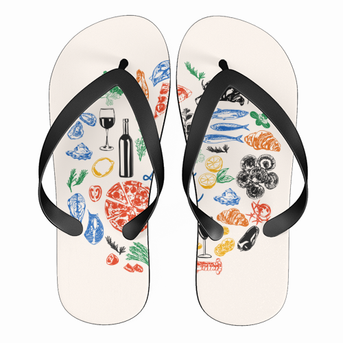 La Dolce Vita Mediterranean Food Illustration - funny flip flops by EZbie