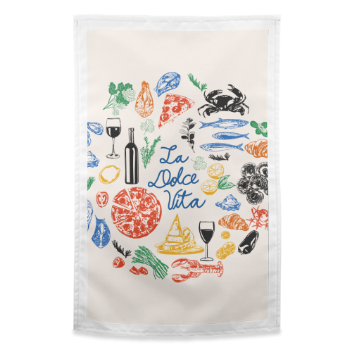 La Dolce Vita Mediterranean Food Illustration - funny tea towel by EZbie