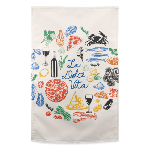 La Dolce Vita Mediterranean Food Illustration - funny tea towel by EZbie