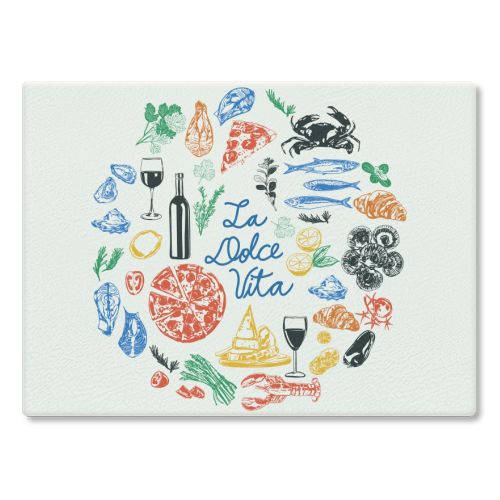 La Dolce Vita Mediterranean Food Illustration - glass chopping board by EZbie