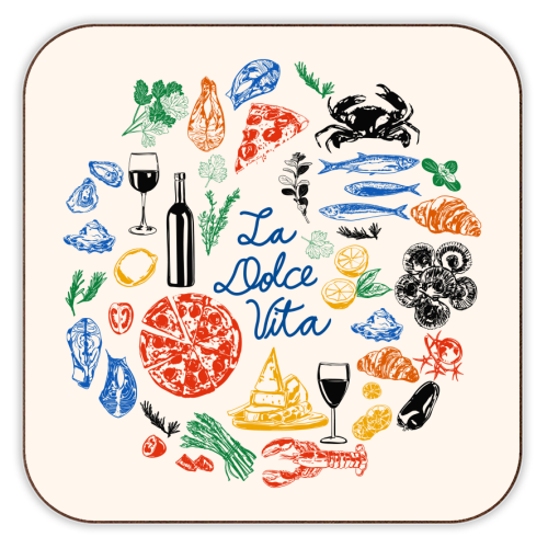 La Dolce Vita Mediterranean Food Illustration - personalised beer coaster by EZbie