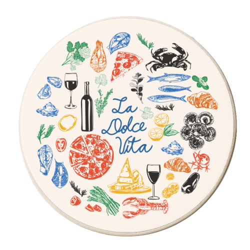 La Dolce Vita Mediterranean Food Illustration - personalised beer coaster by EZbie