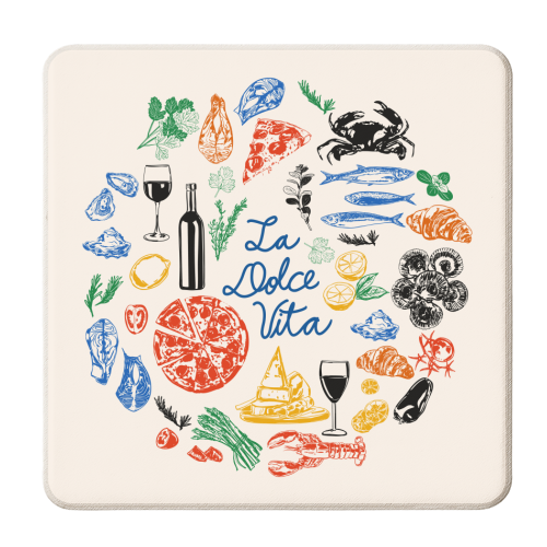 La Dolce Vita Mediterranean Food Illustration - personalised beer coaster by EZbie