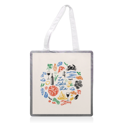 La Dolce Vita Mediterranean Food Illustration - printed canvas tote bag by EZbie