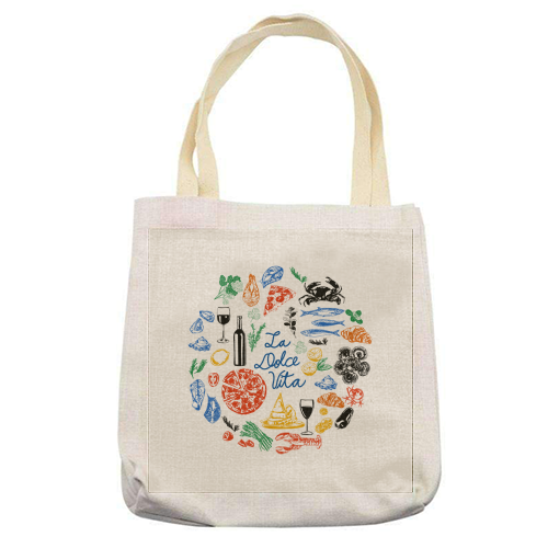 La Dolce Vita Mediterranean Food Illustration - printed canvas tote bag by EZbie