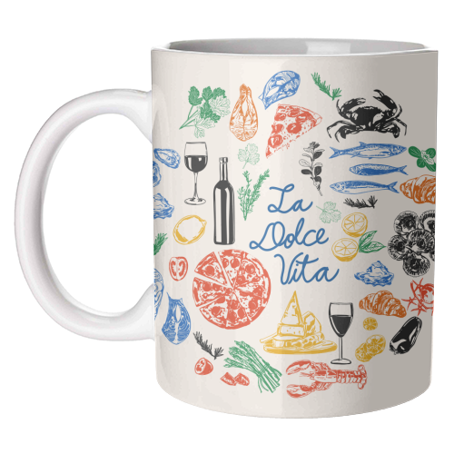 La Dolce Vita Mediterranean Food Illustration - unique mug by EZbie