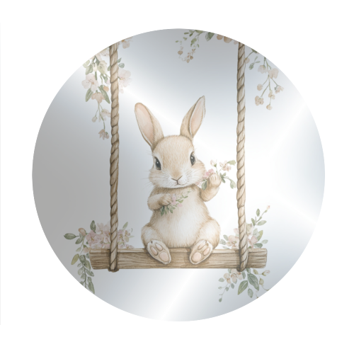 Bunny in a wooden swing - Circle Sticker by haris kavalla
