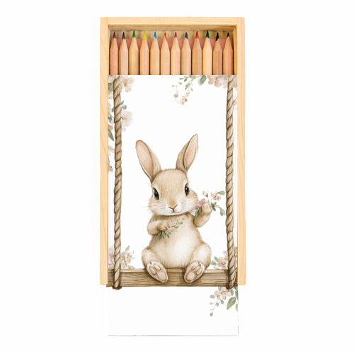 Bunny in a wooden swing - Coloured Pencils with Box by haris kavalla