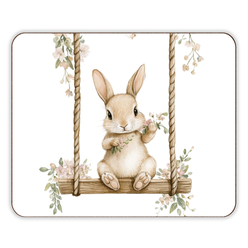 Bunny in a wooden swing - designer placemat by haris kavalla
