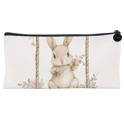 Bunny in a wooden swing - flat pencil case by haris kavalla