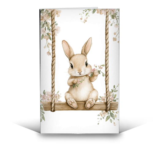 Bunny in a wooden swing - funny greeting card by haris kavalla
