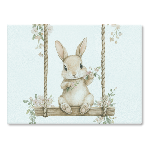 Bunny in a wooden swing - glass chopping board by haris kavalla