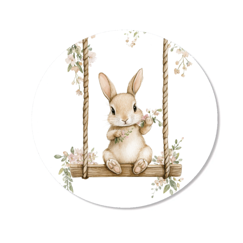 Bunny in a wooden swing - Magnet by haris kavalla