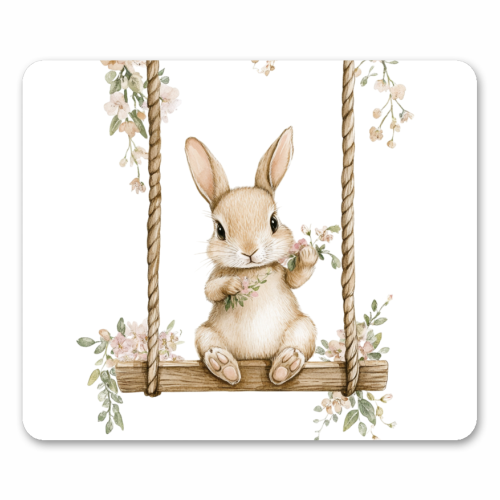 Bunny in a wooden swing - mouse mat by haris kavalla