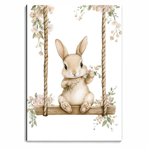 Bunny in a wooden swing - personalised A4, A5, A6 notebook by haris kavalla