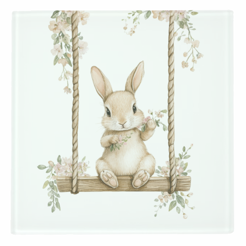 Bunny in a wooden swing - personalised beer coaster by haris kavalla