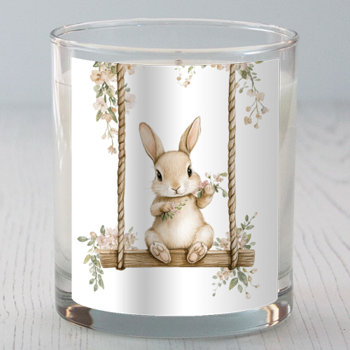 Bunny in a wooden swing - scented candle by haris kavalla